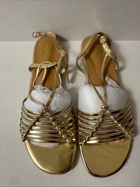 Women's Metallic Gold Multi-Strap Flat Sandals with Ankle Buckle
